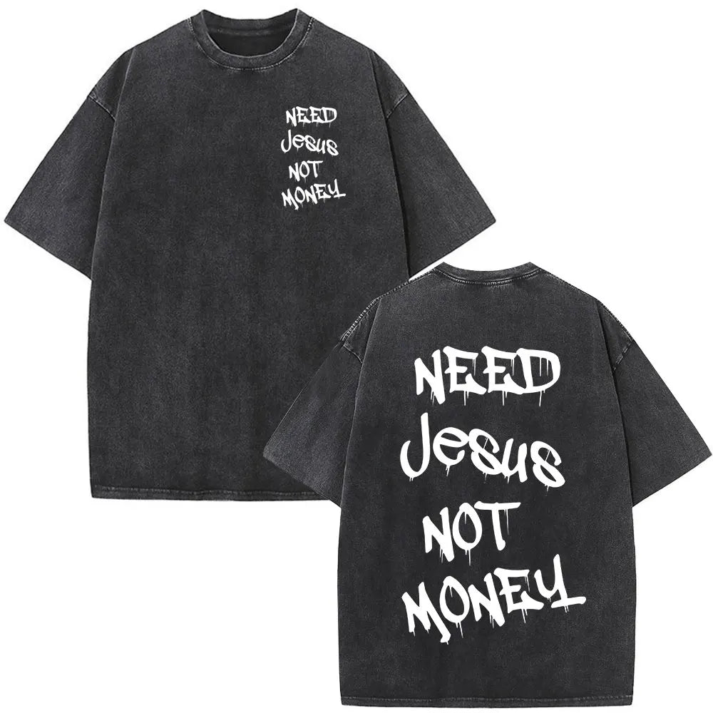 Vintage Washed Nothing But The Blood of Jesus Christian Bible Verse Comfort T-shirts Men Women Fashion T Shirt Street Wear