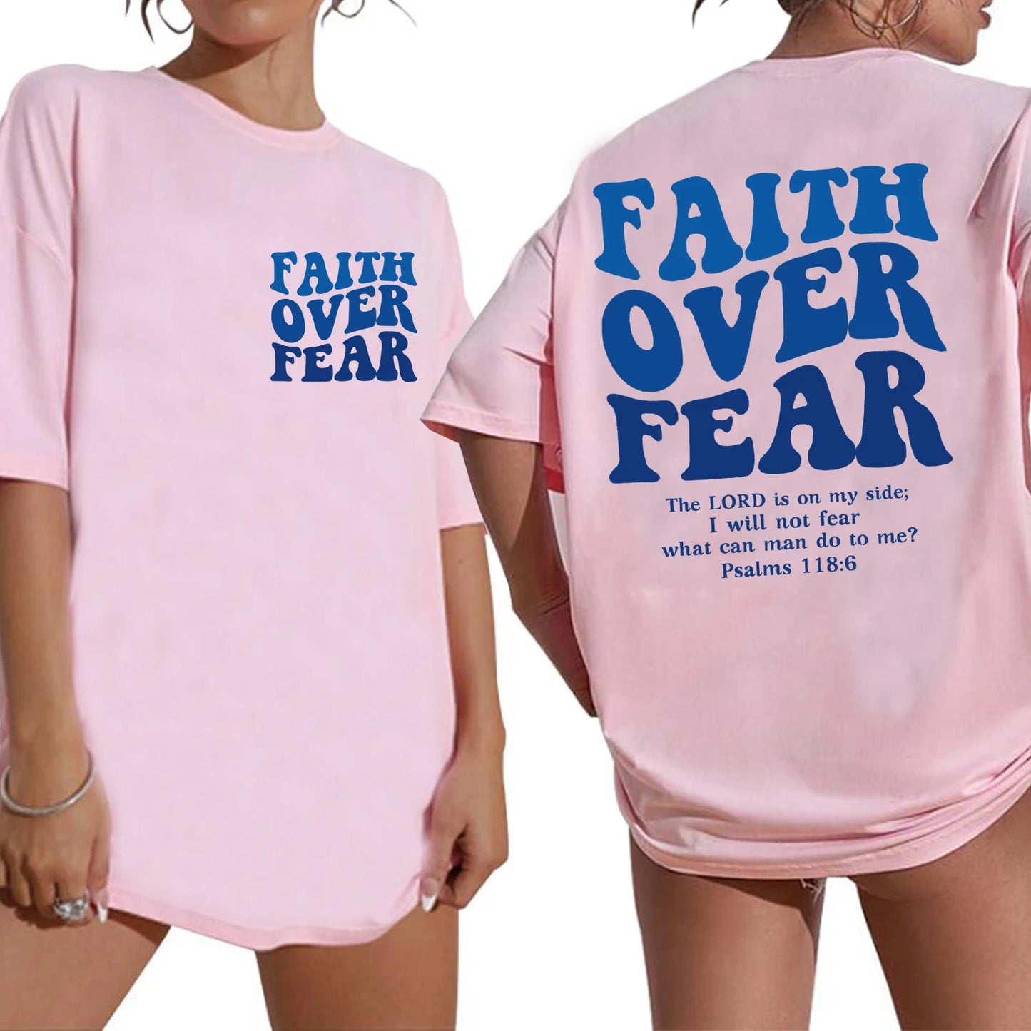 Faith Over Fear Shirt 2024 Christian Oversized Shirts Religious Bible Verse Long Sleeve Jesus T-Shirt