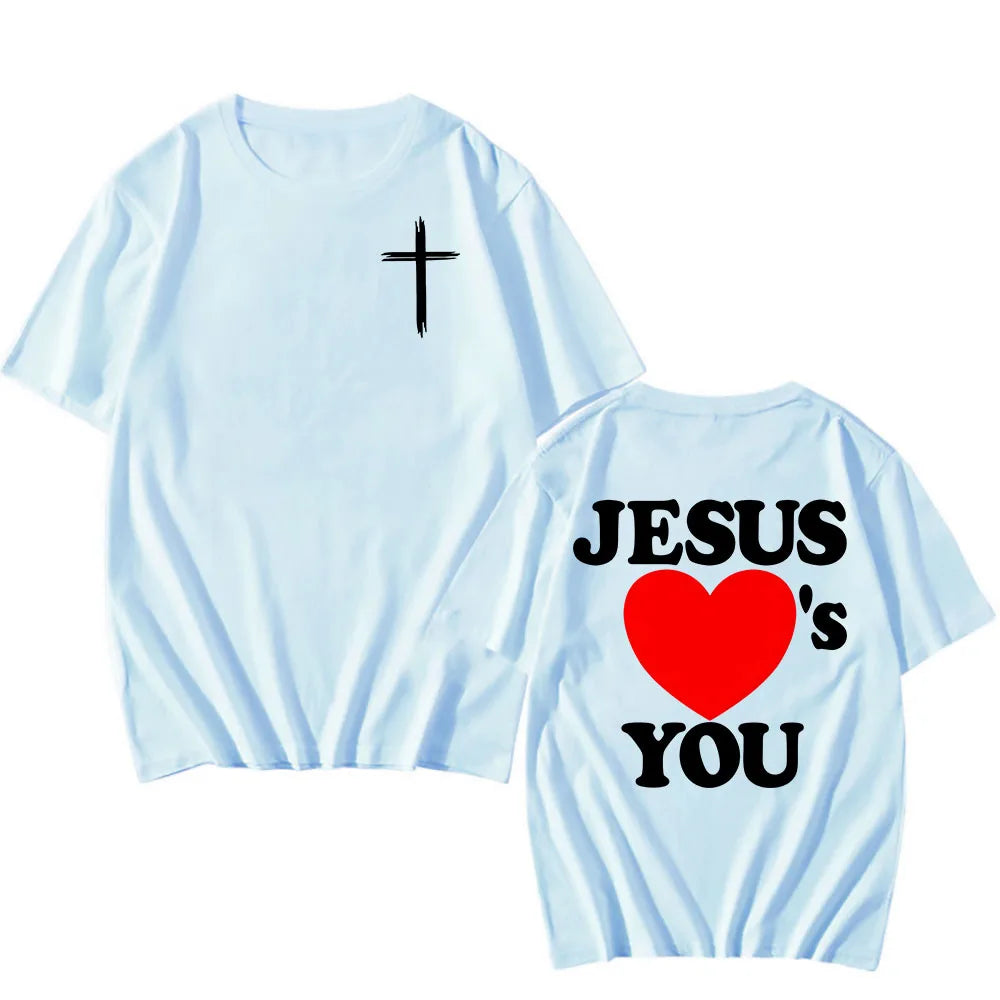 Christian Bible Verse 2025 New Tshirts Jesus Loves You T-shirt Round Neck Summer Cotton T Shirt Camisetas Men Women Clothing Tee
