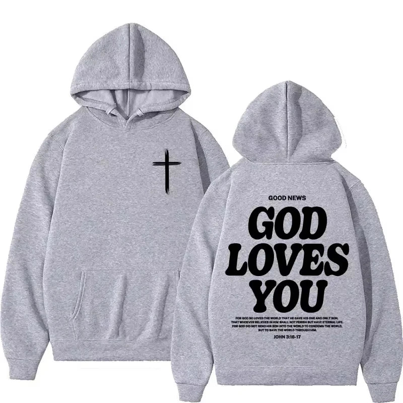 God Loves You hoodie (Christian Jesus Bible Verse unisex Vintage Sweatshirts Streetwear)