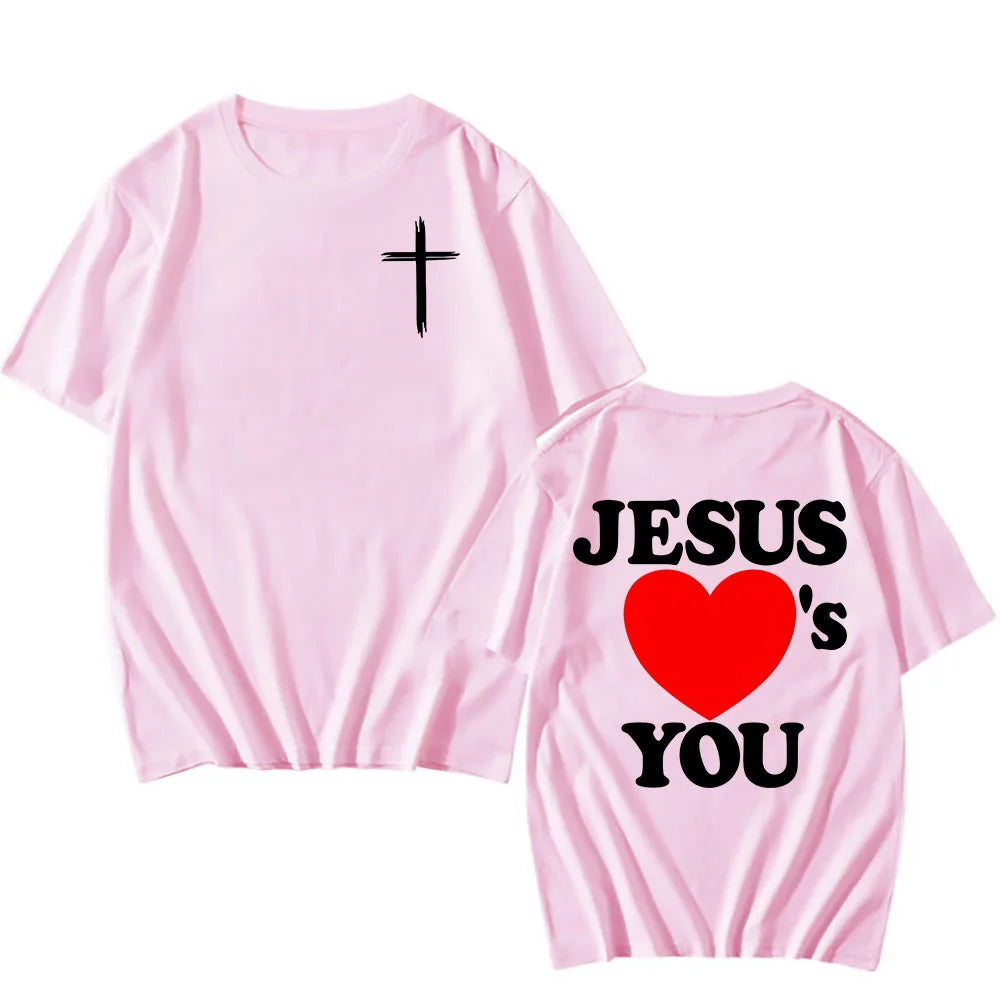 Christian Bible Verse 2025 New Tshirts Jesus Loves You T-shirt Round Neck Summer Cotton T Shirt Camisetas Men Women Clothing Tee