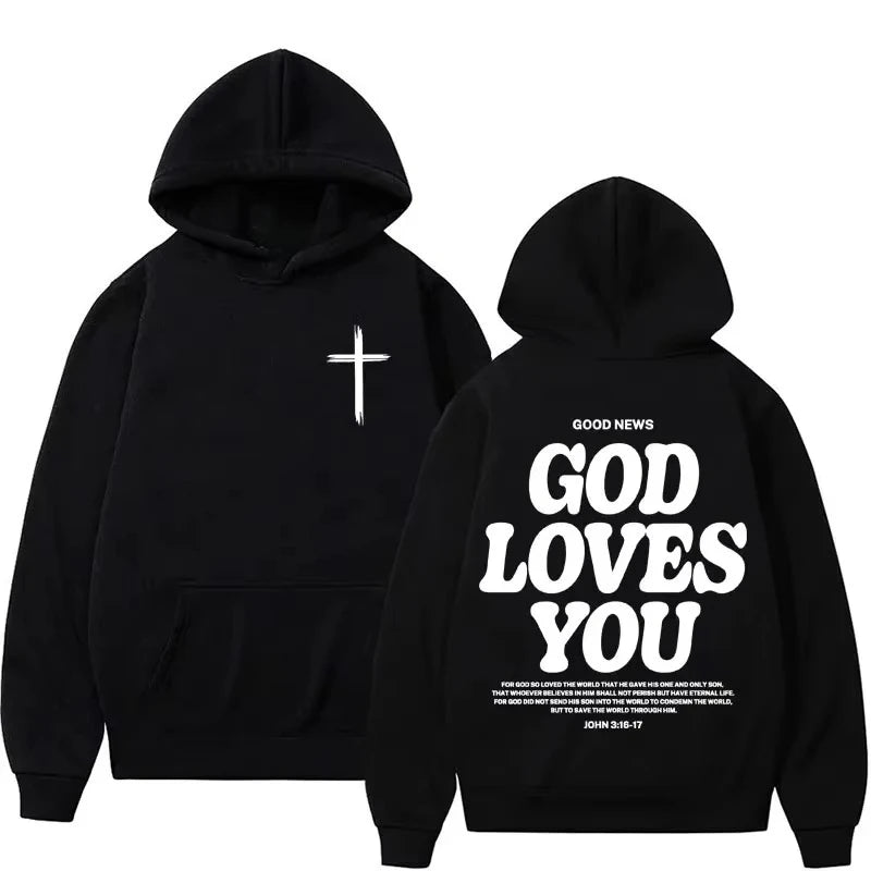God Loves You hoodie (Christian Jesus Bible Verse unisex Vintage Sweatshirts Streetwear)