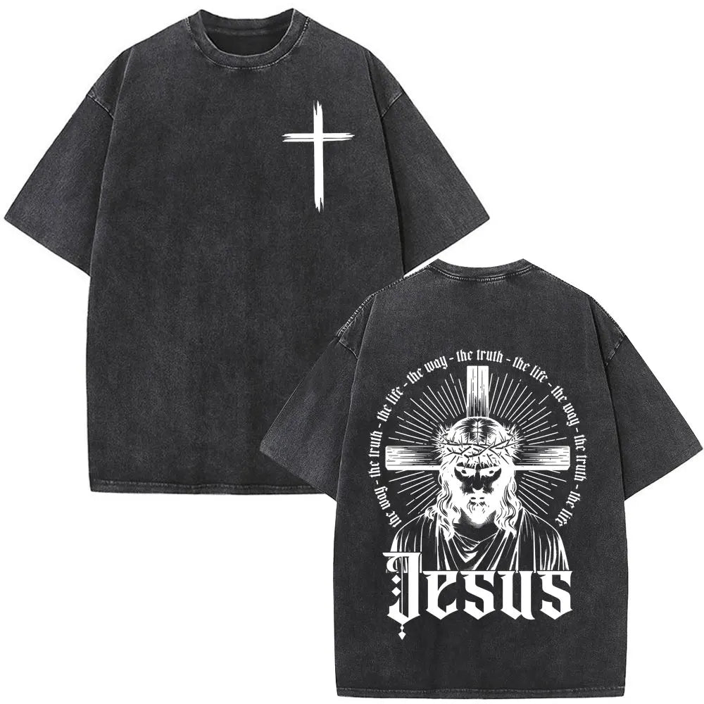 Vintage Washed Nothing But The Blood of Jesus Christian Bible Verse Comfort  T-shirts Men Women Fashion  T Shirt Street Wear