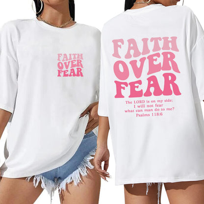 Faith Over Fear Shirt 2024 Christian Oversized Shirts Religious Bible Verse Long Sleeve Jesus T-Shirt