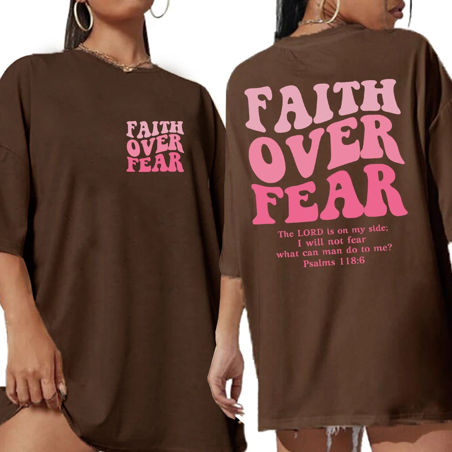 Faith Over Fear Shirt 2024 Christian Oversized Shirts Religious Bible Verse Long Sleeve Jesus T-Shirt