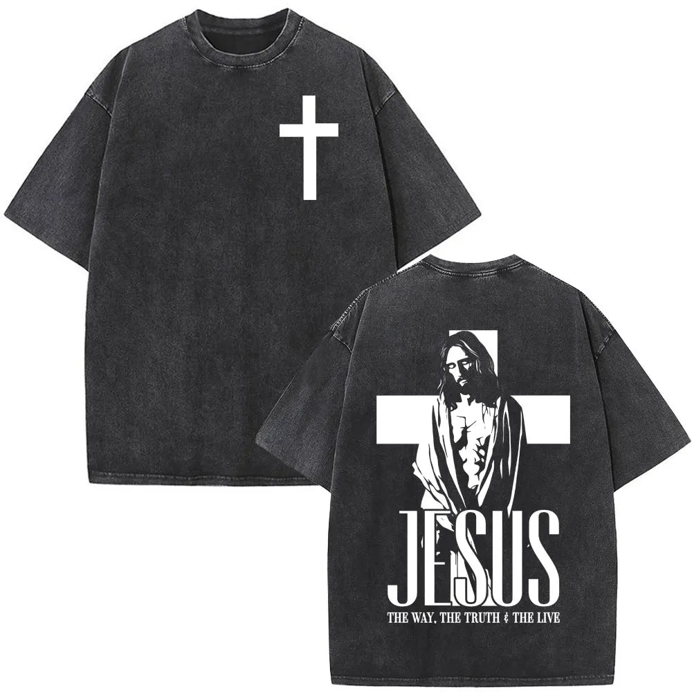Vintage Washed Nothing But The Blood of Jesus Christian Bible Verse Comfort  T-shirts Men Women Fashion  T Shirt Street Wear