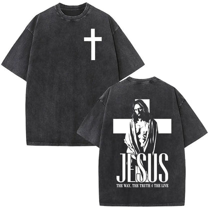 Vintage Washed Nothing But The Blood of Jesus Christian Bible Verse Comfort  T-shirts Men Women Fashion  T Shirt Street Wear