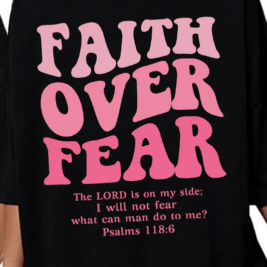 Faith Over Fear Shirt 2024 Christian Oversized Shirts Religious Bible Verse Long Sleeve Jesus T-Shirt