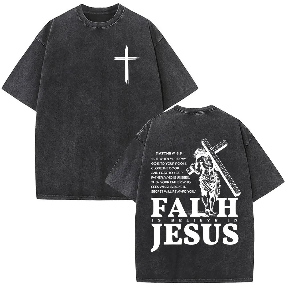 Vintage Washed Nothing But The Blood of Jesus Christian Bible Verse Comfort  T-shirts Men Women Fashion  T Shirt Street Wear