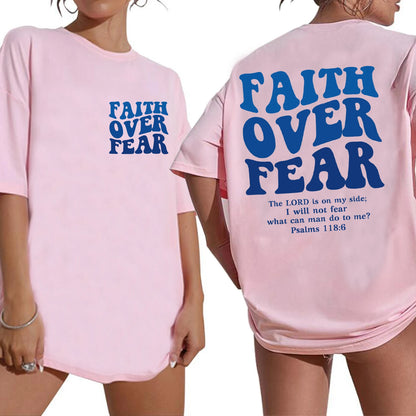 Faith Over Fear Shirt 2024 Christian Oversized Shirts Religious Bible Verse Long Sleeve Jesus T-Shirt