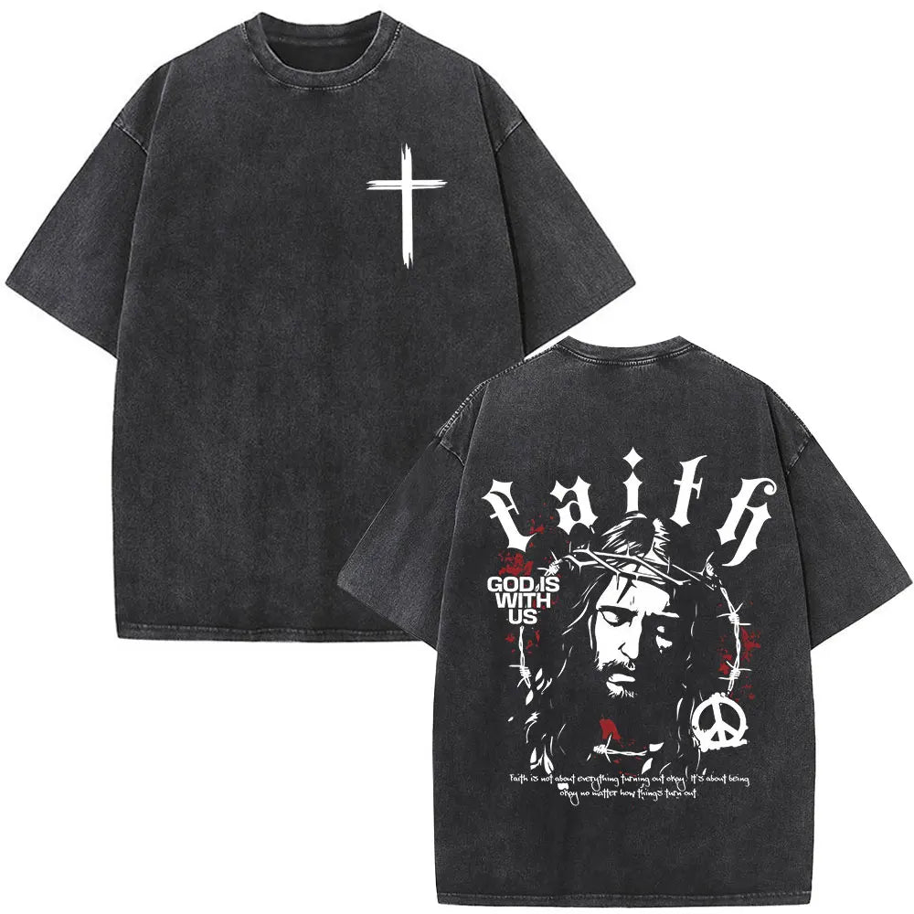 Vintage Washed Nothing But The Blood of Jesus Christian Bible Verse Comfort  T-shirts Men Women Fashion  T Shirt Street Wear