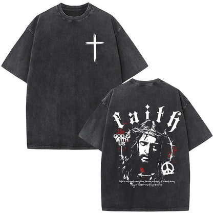 Vintage Washed Nothing But The Blood of Jesus Christian Bible Verse Comfort  T-shirts Men Women Fashion  T Shirt Street Wear