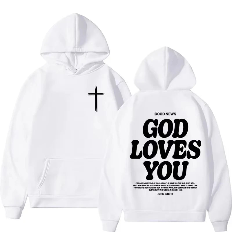 God Loves You hoodie (Christian Jesus Bible Verse unisex Vintage Sweatshirts Streetwear)