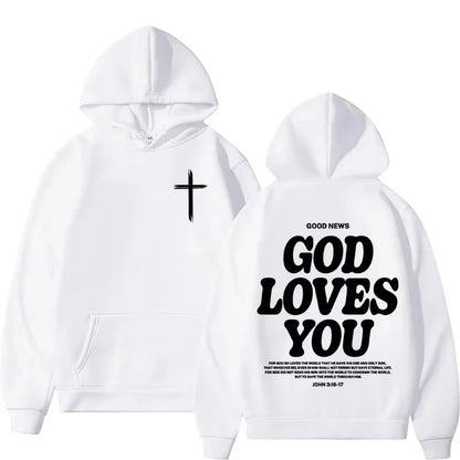 God Loves You hoodie (Christian Jesus Bible Verse unisex Vintage Sweatshirts Streetwear)
