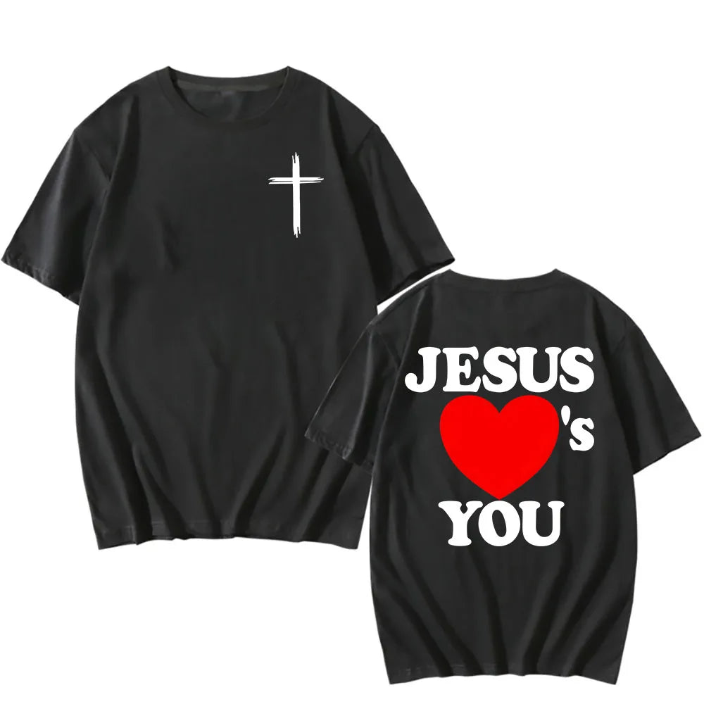 Christian Bible Verse 2025 New Tshirts Jesus Loves You T-shirt Round Neck Summer Cotton T Shirt Camisetas Men Women Clothing Tee