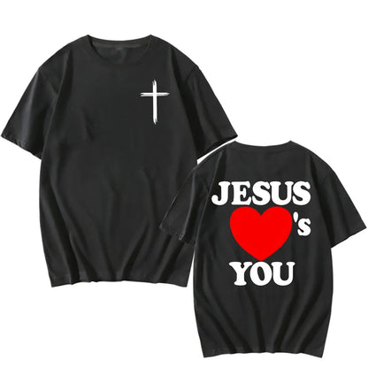 Christian Bible Verse 2025 New Tshirts Jesus Loves You T-shirt Round Neck Summer Cotton T Shirt Camisetas Men Women Clothing Tee