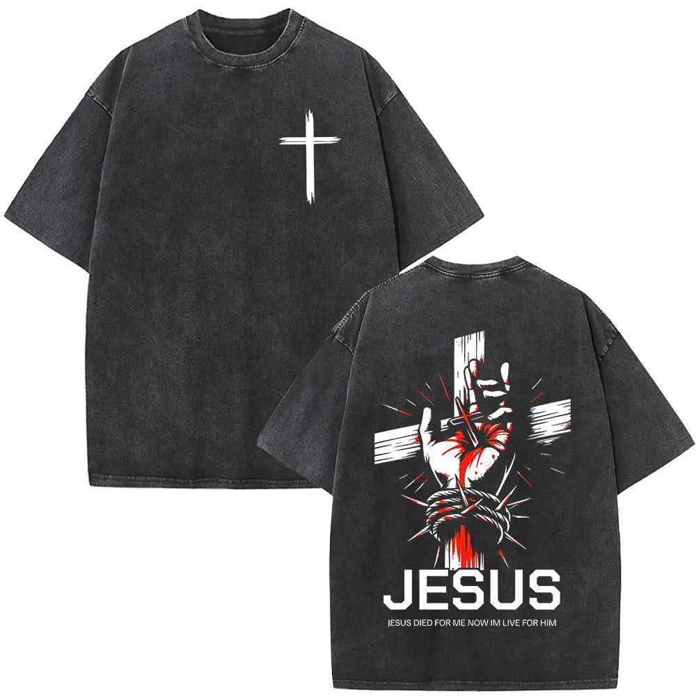Vintage Washed Nothing But The Blood of Jesus Christian Bible Verse Comfort  T-shirts Men Women Fashion  T Shirt Street Wear