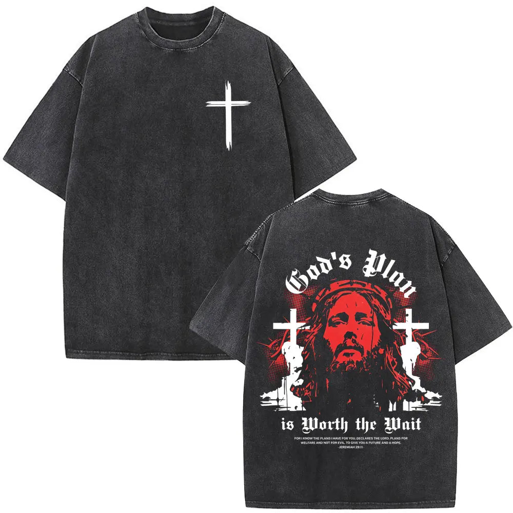Vintage Washed Nothing But The Blood of Jesus Christian Bible Verse Comfort  T-shirts Men Women Fashion  T Shirt Street Wear