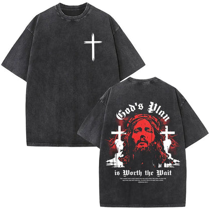 Vintage Washed Nothing But The Blood of Jesus Christian Bible Verse Comfort  T-shirts Men Women Fashion  T Shirt Street Wear