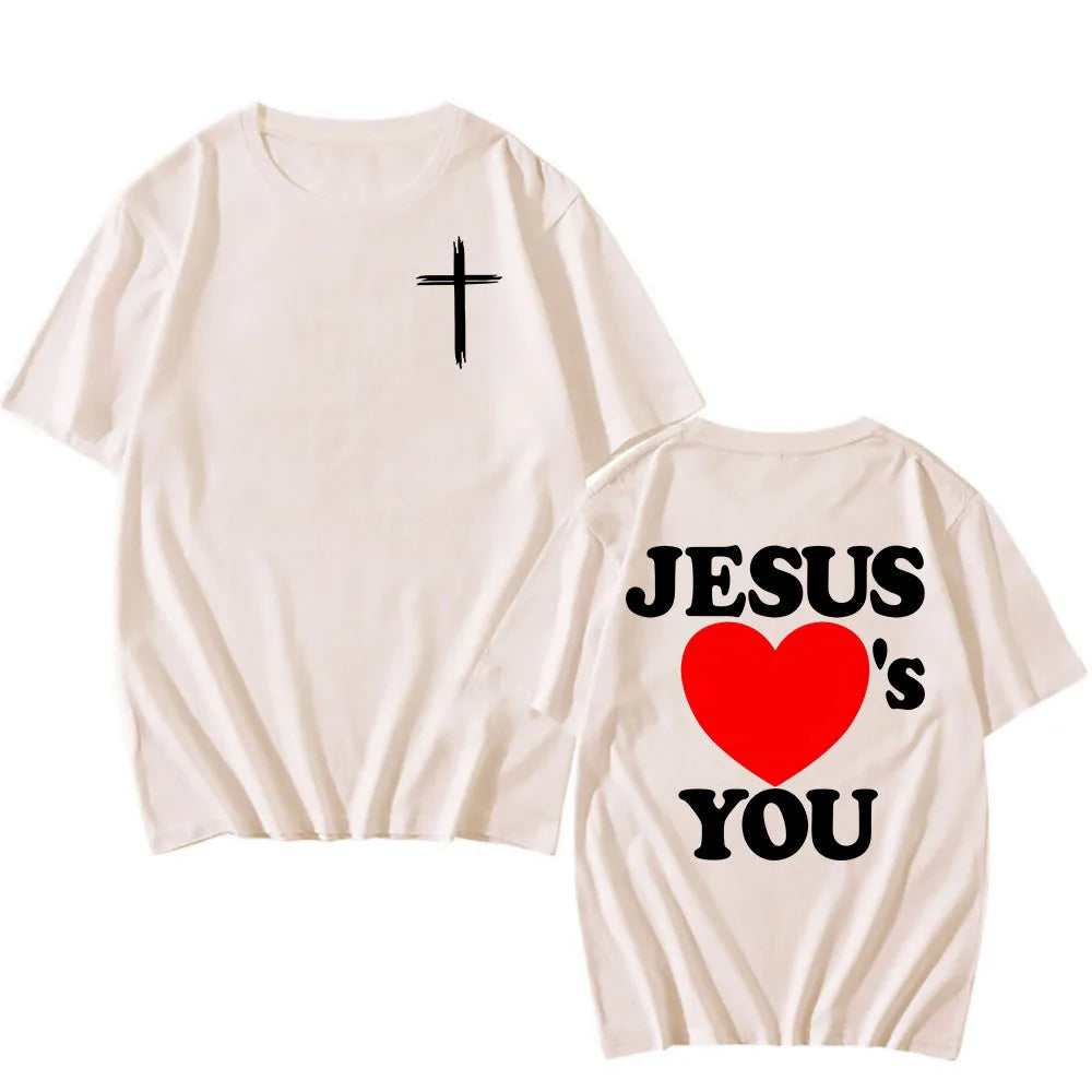 Christian Bible Verse 2025 New Tshirts Jesus Loves You T-shirt Round Neck Summer Cotton T Shirt Camisetas Men Women Clothing Tee