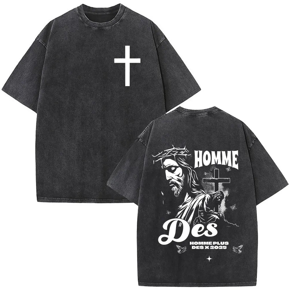 Vintage Washed Nothing But The Blood of Jesus Christian Bible Verse Comfort  T-shirts Men Women Fashion  T Shirt Street Wear