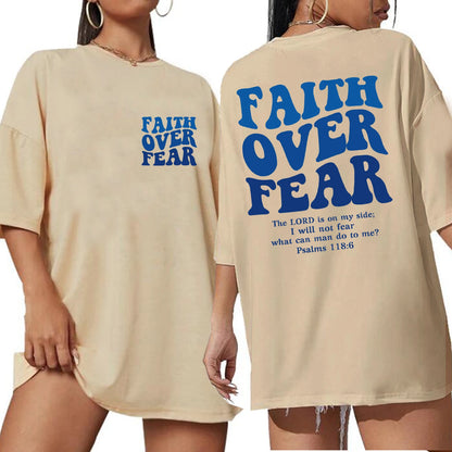 Faith Over Fear Shirt 2024 Christian Oversized Shirts Religious Bible Verse Long Sleeve Jesus T-Shirt