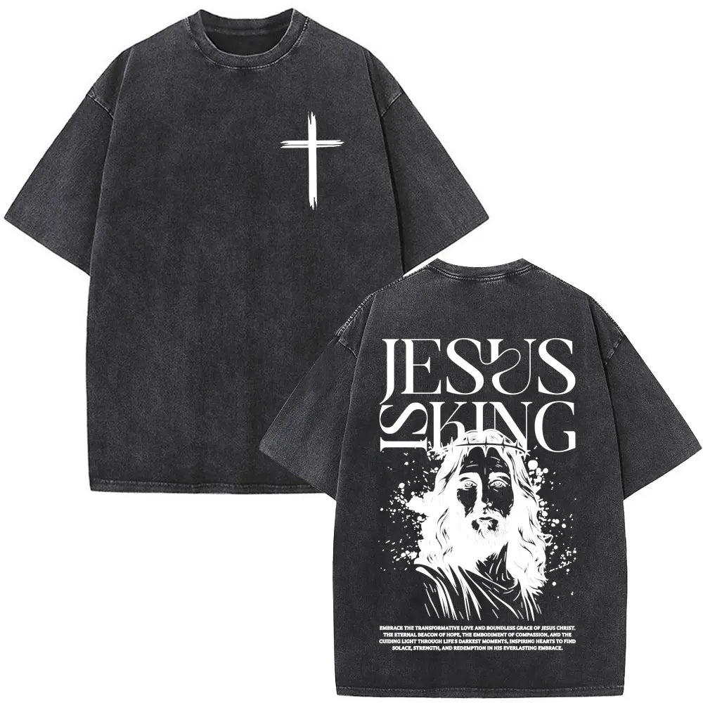 Vintage Washed Nothing But The Blood of Jesus Christian Bible Verse Comfort  T-shirts Men Women Fashion  T Shirt Street Wear