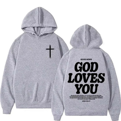 God Loves You hoodie (Christian Jesus Bible Verse unisex Vintage Sweatshirts Streetwear)