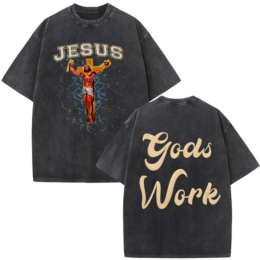 Vintage Washed Nothing But The Blood of Jesus Christian Bible Verse Comfort  T-shirts Men Women Fashion  T Shirt Street Wear